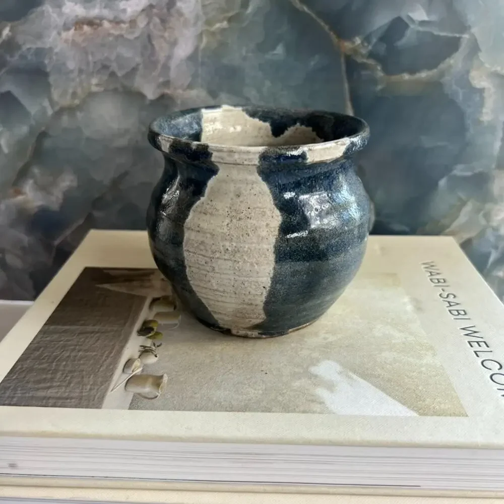Art Studio Pottery Stoneware Vase Gray Green Drip Glaze 4